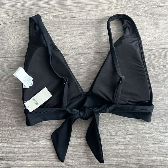 NWT AERIE Triangle Bikini Top Black Size Medium Tie Back Removable Pads Classic - Picture 4 of 6